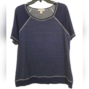 Coldwater Creek Short Sleeve Navy with White Polka Dots Knit Top SZ Large